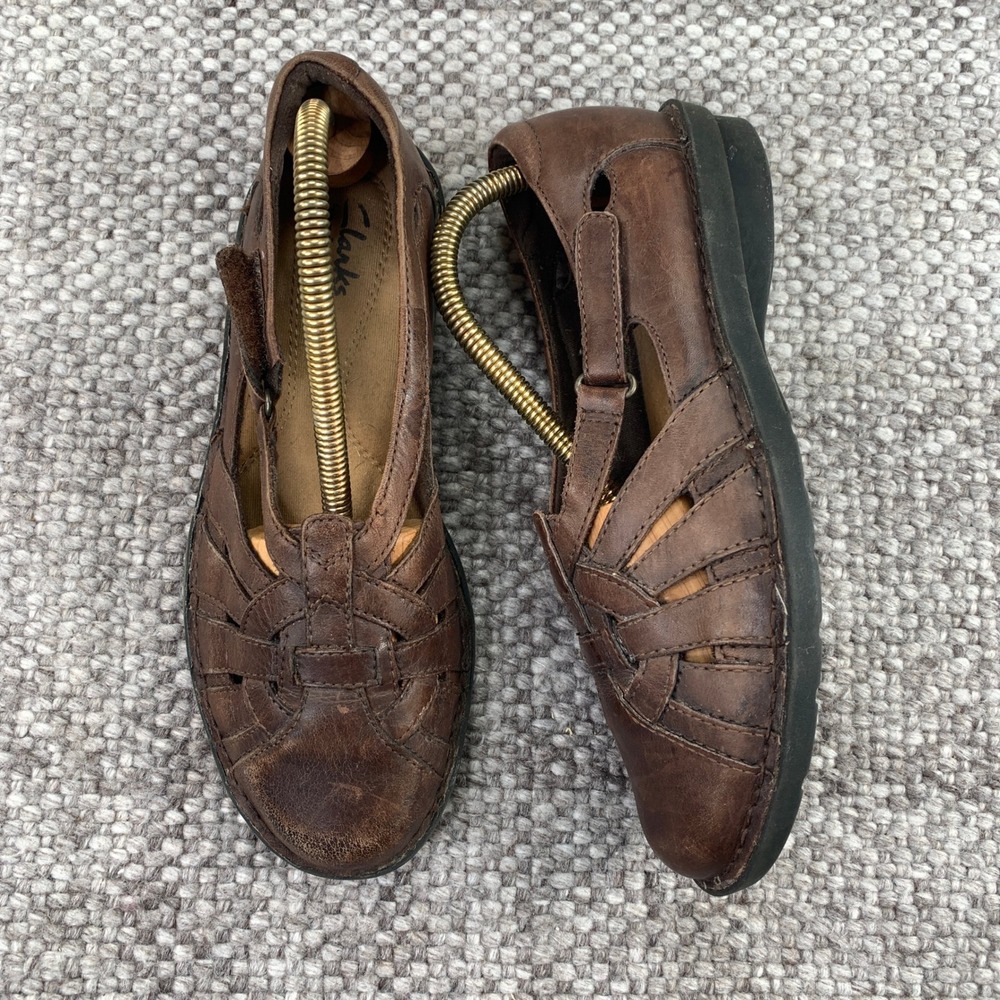 Clarks Bendables Fisherman Shoes Womens 6.5M Brown Leather Flats 85717